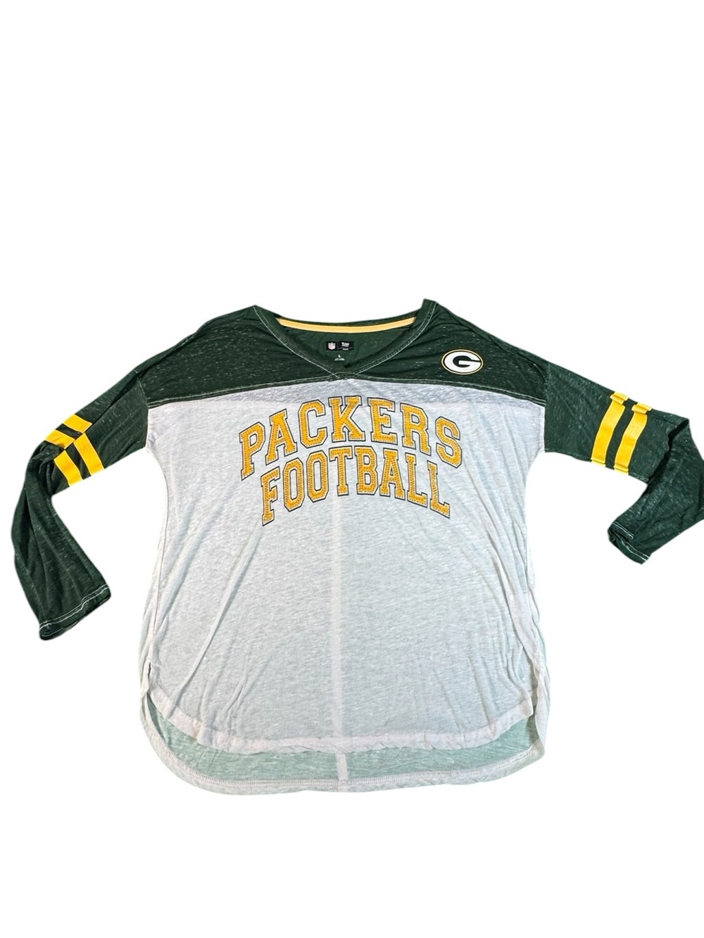 Green Bay Packers Women's Large V-Neck Long Sleeve Shirt NFL Team Apparel